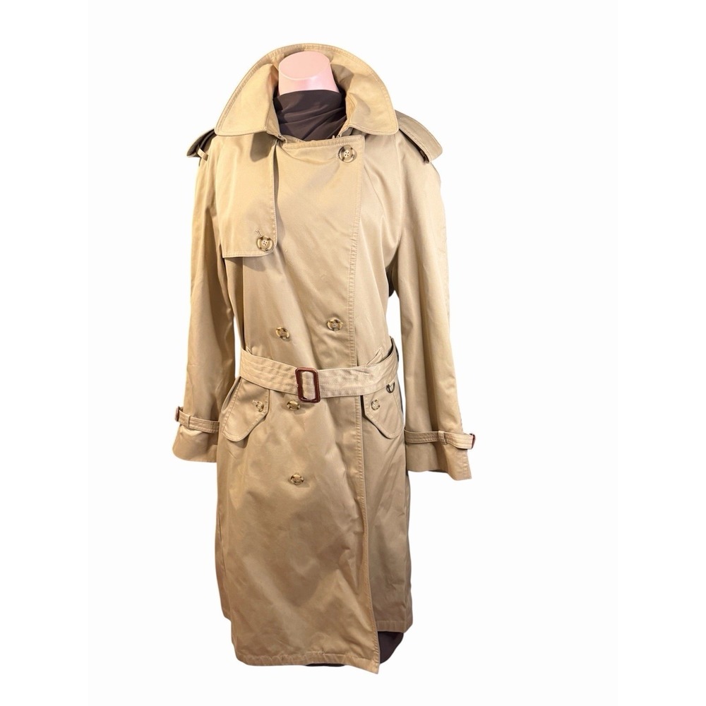 Heavy Weight Vintage Lined Trench Coat Made in Poland – Tan, Plaid Size L  40